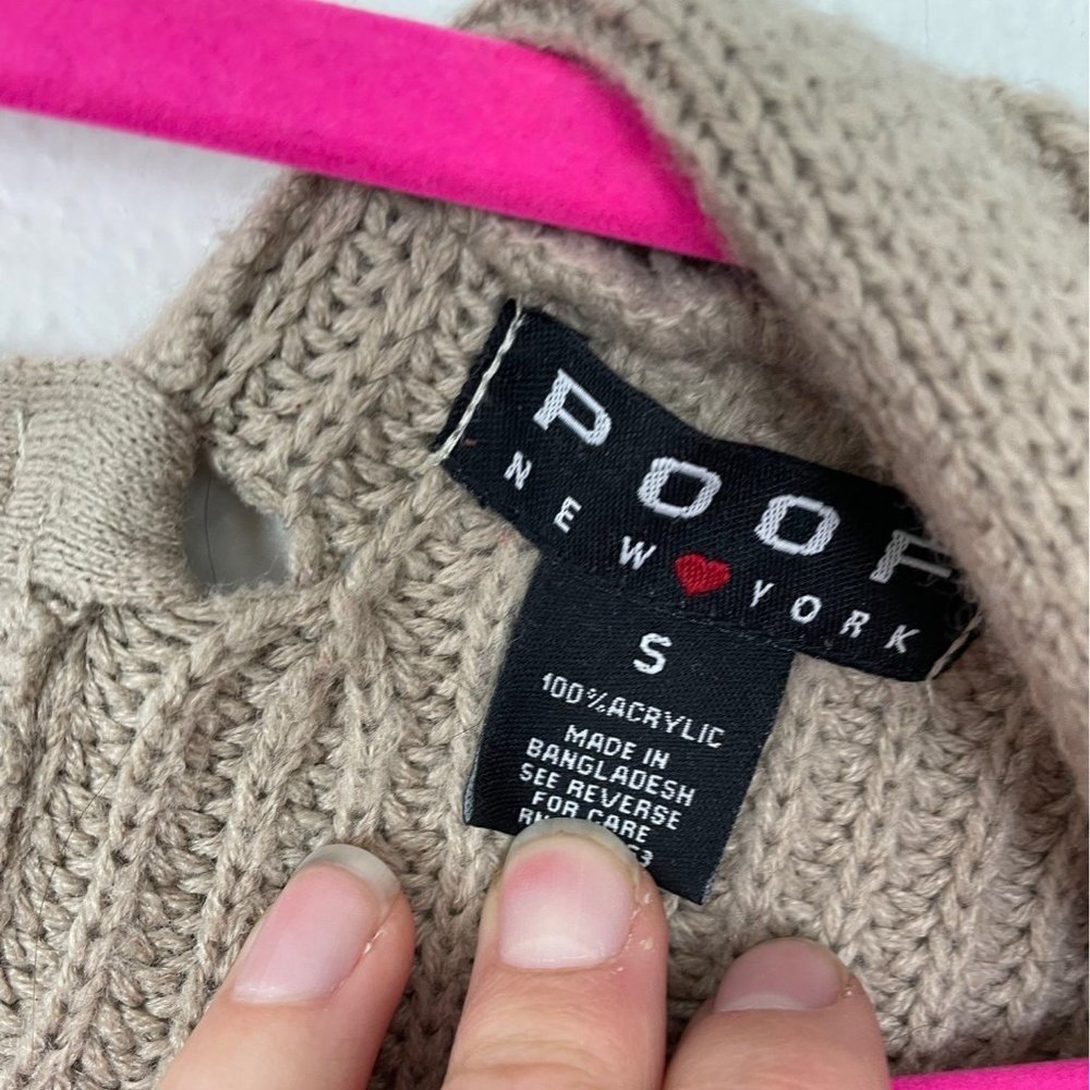 Poof Woman's Sz S‎ Tan Neutral Colored Lace Up Back Long Sleeve Cardigan Sweater - Picture 3 of 5